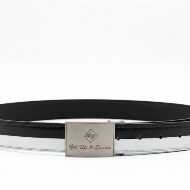 GET UP & DOWN Reversible 2-Tone Leather Golf Belt BLACK & WHITE