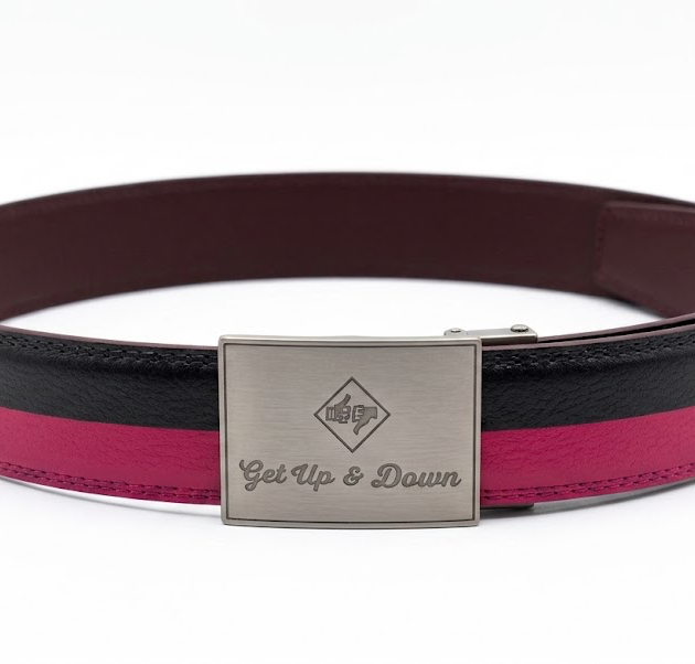 GET UP & DOWN Reversible 2-Tone Leather Golf Belt RED & BLACK