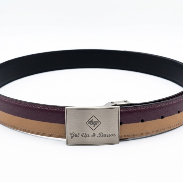 GET UP & DOWN Reversible 2-Tone Leather Golf Belt BROWN & CARAMEL