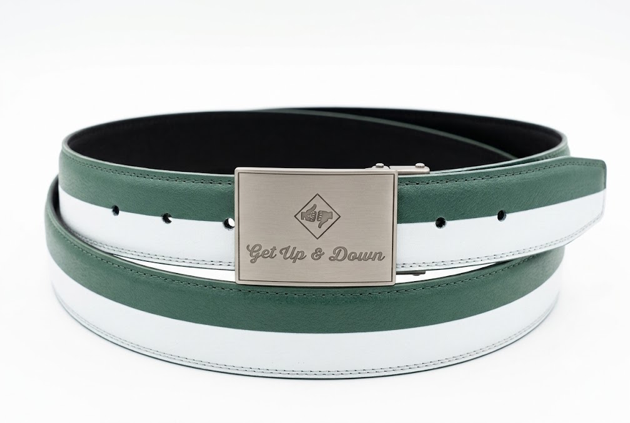 GET UP & DOWN Reversible 2-Tone Leather Golf Belt GREEN & WHITE
