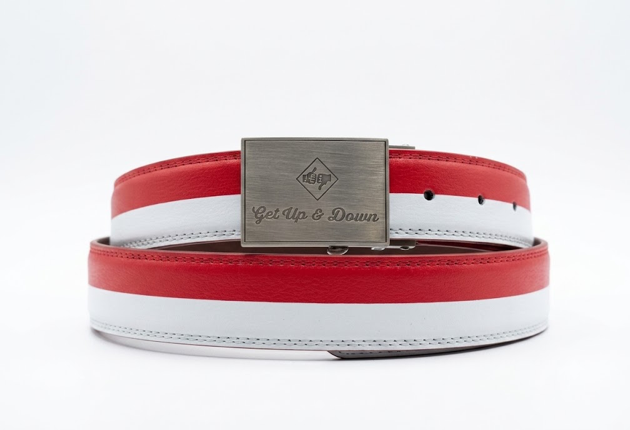 GET UP & DOWN Reversible 2-Tone Leather Golf Belt RED & WHITE