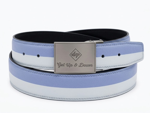 GET UP & DOWN Reversible 2-Tone Leather Golf Belt LIGHT BLUE & WHITE
